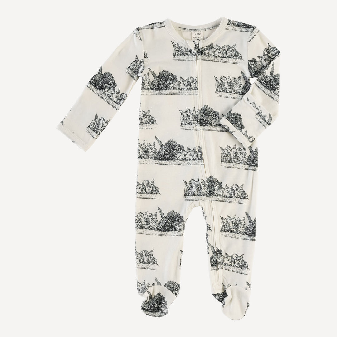 long sleeve zipper footie | bunny family | lenzing modal