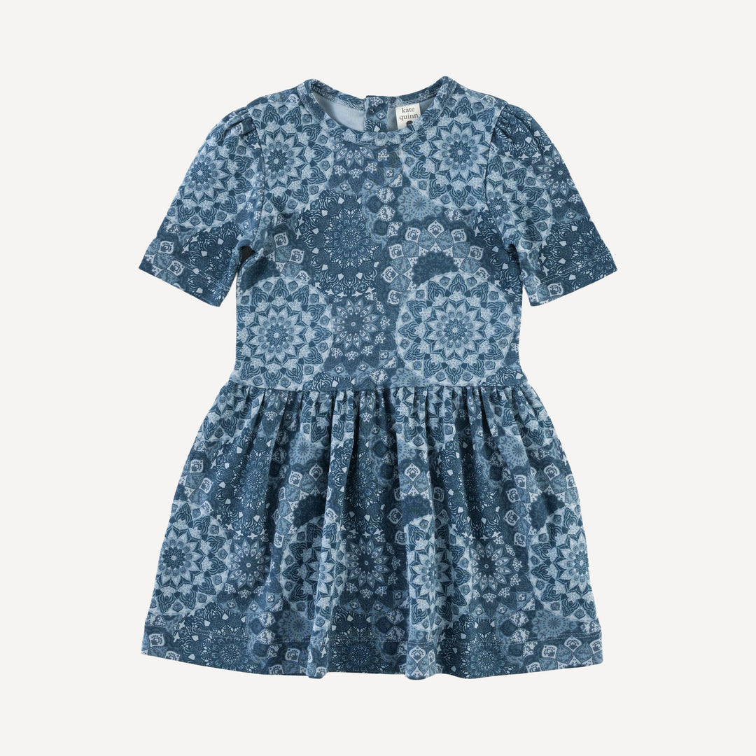 short sleeve drop waist dress | celestial mandala | organic cotton interlock