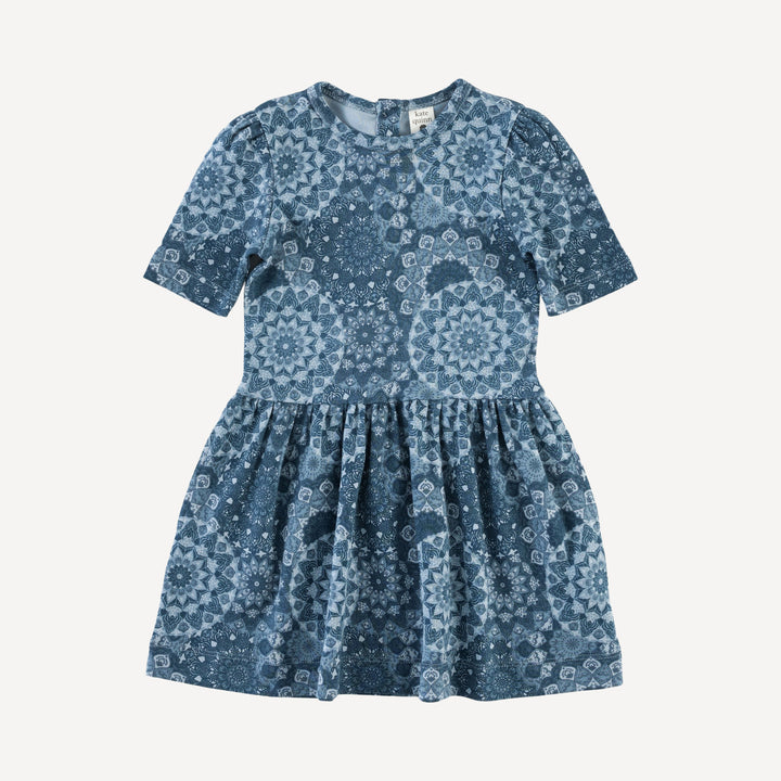 short sleeve drop waist dress | celestial mandala | organic cotton interlock