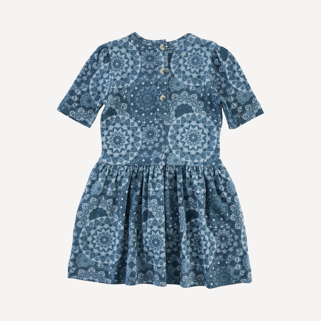 short sleeve drop waist dress | celestial mandala | organic cotton interlock
