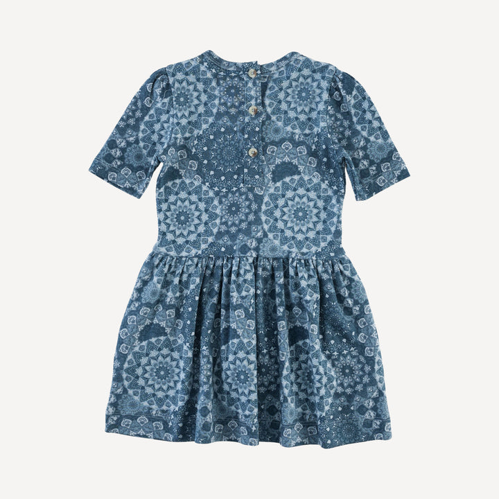 short sleeve drop waist dress | celestial mandala | organic cotton interlock
