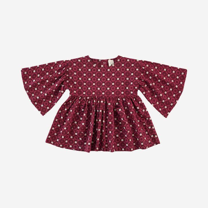 bell sleeve gathered tunic | red geo floral | organic cotton sateen woven
