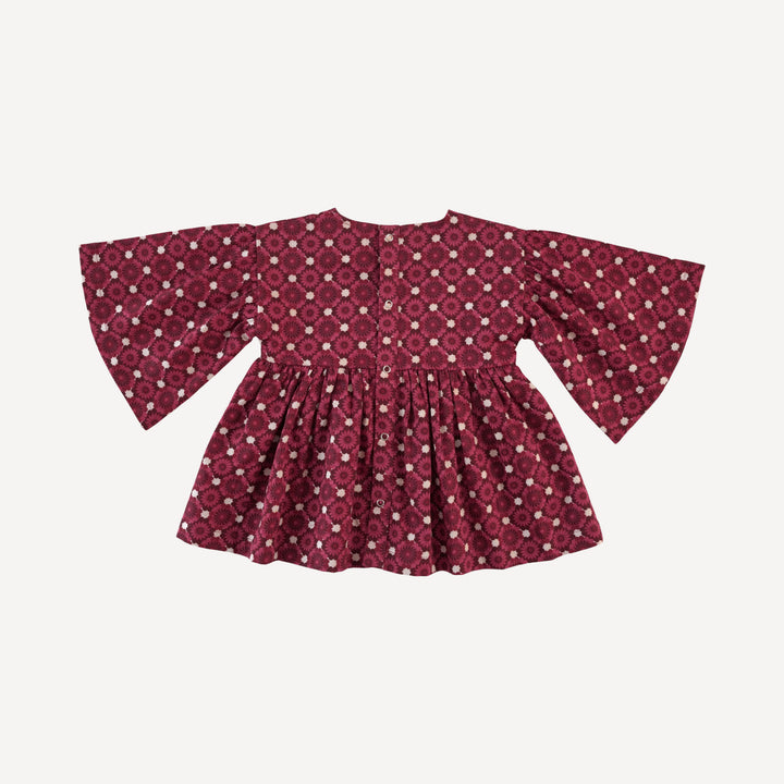 bell sleeve gathered tunic | red geo floral | organic cotton sateen woven