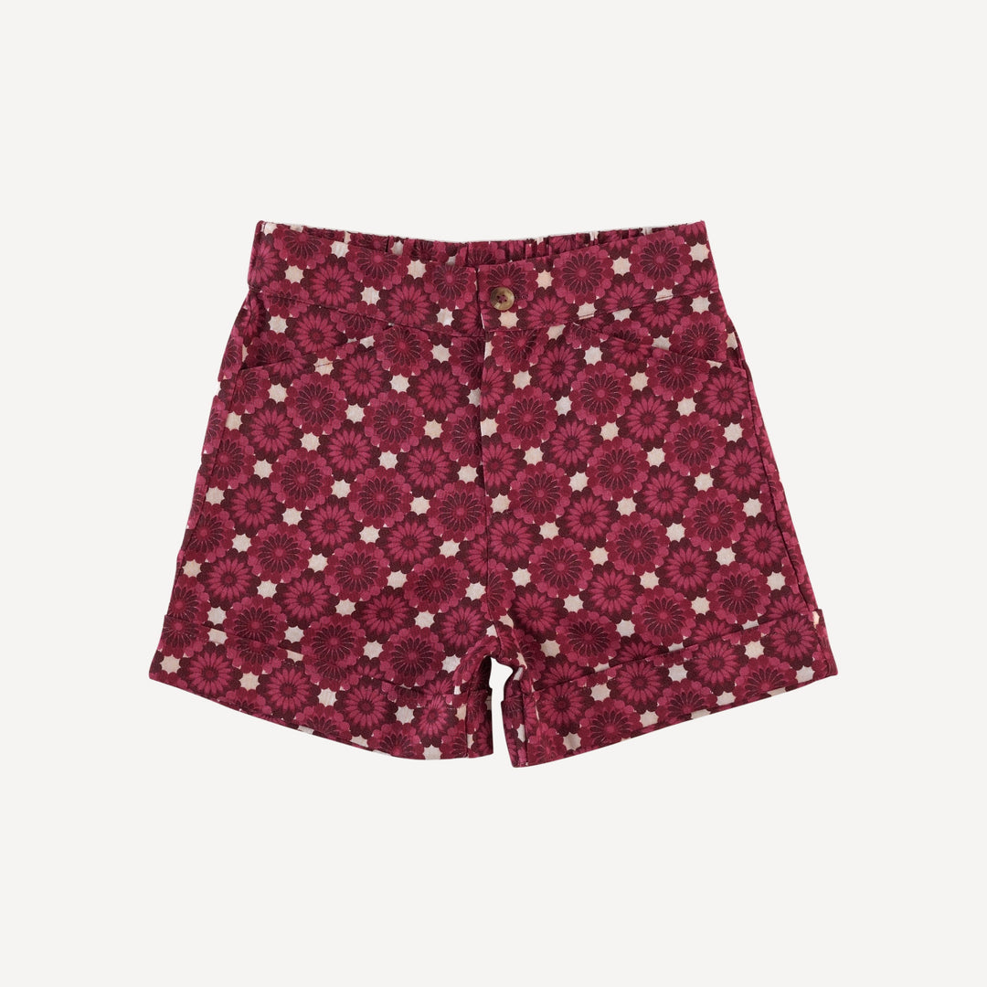 cuffed pocket short | red geo floral | organic cotton sateen woven
