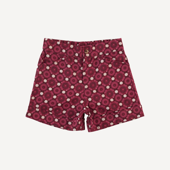 cuffed pocket short | red geo floral | organic cotton sateen woven