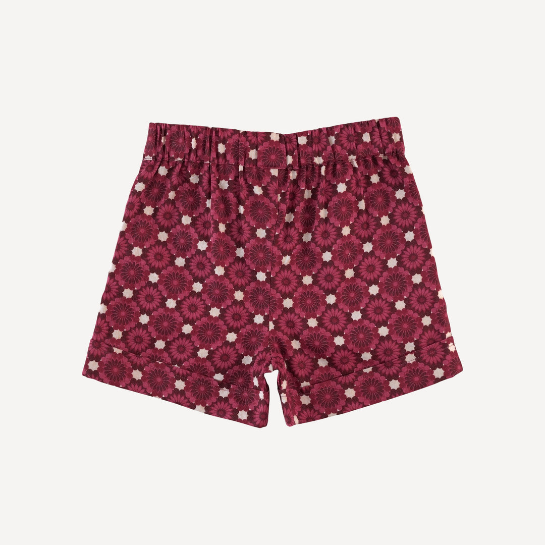 cuffed pocket short | red geo floral | organic cotton sateen woven