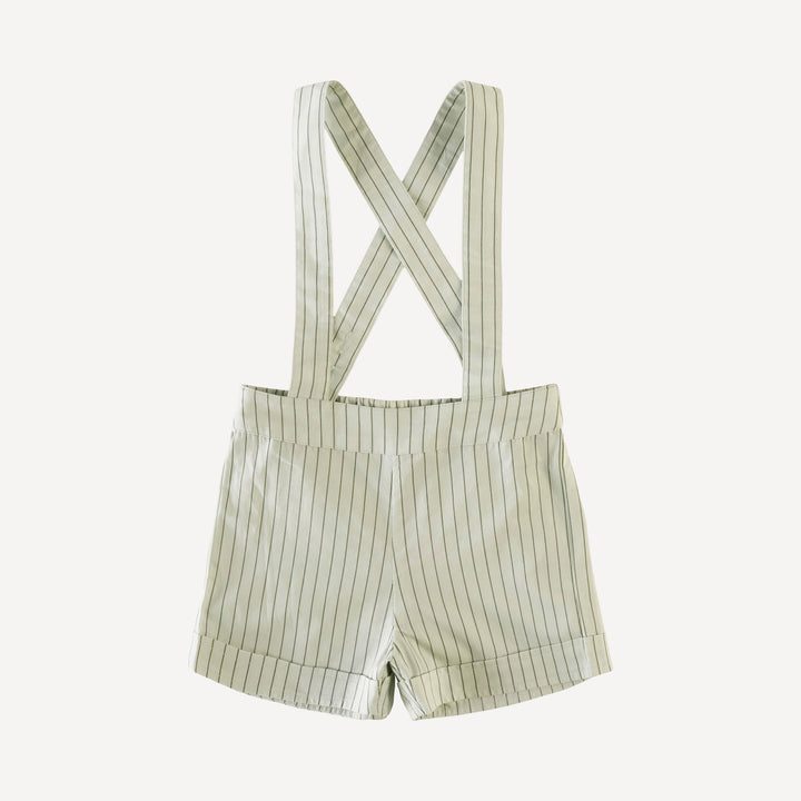 suspender short | green pinstripe | organic cotton woven