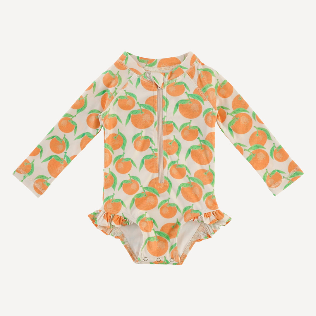 long sleeve zip front ruffle swimsuit | orange clementine | swim
