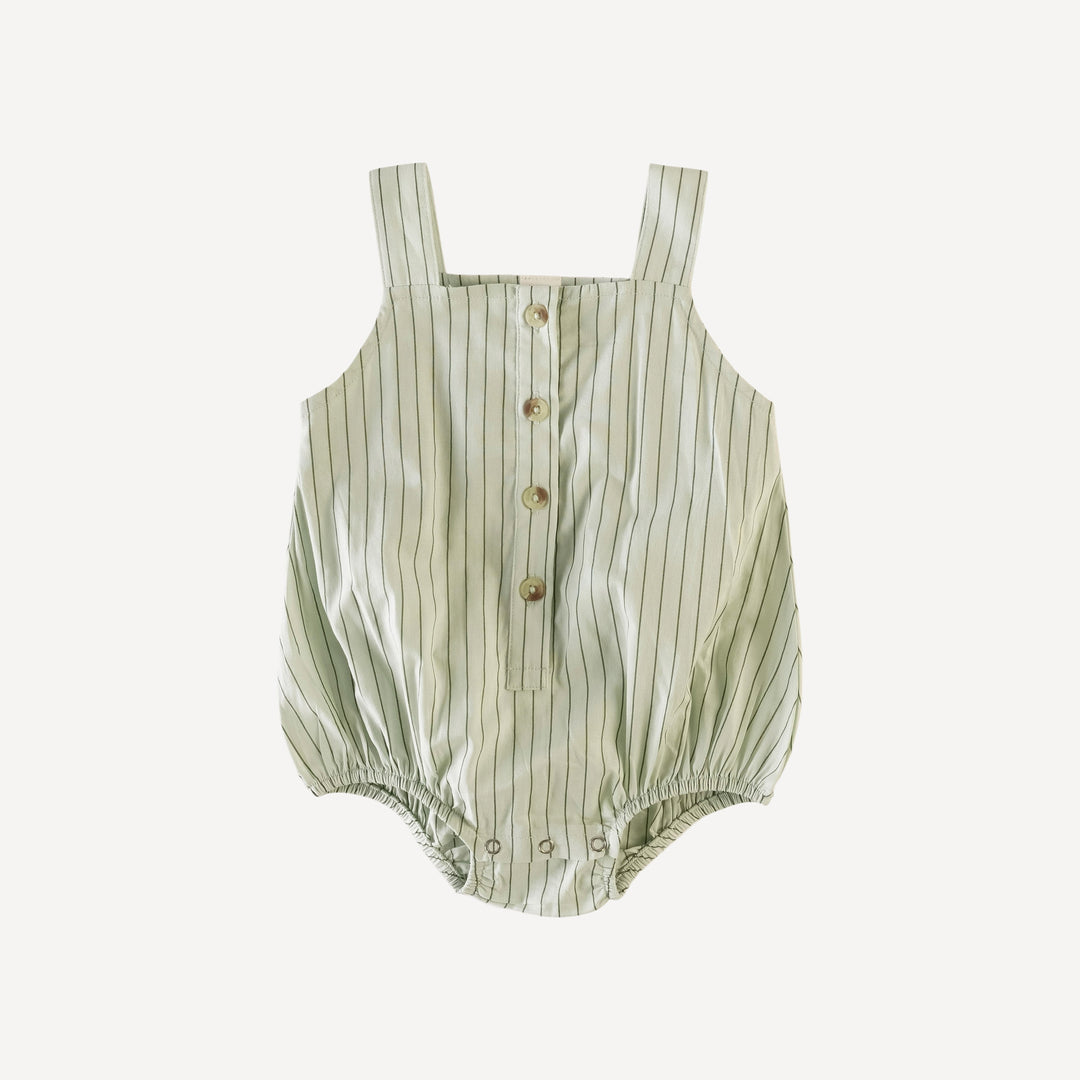 sleeveless button sun bubble | green pinstripe | organic cotton woven