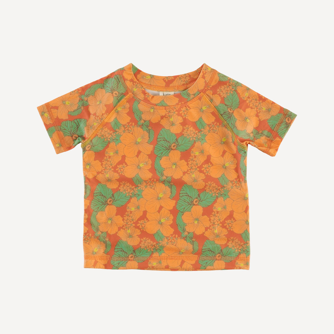 short sleeve rash guard tee | orange hibiscus garden | swim