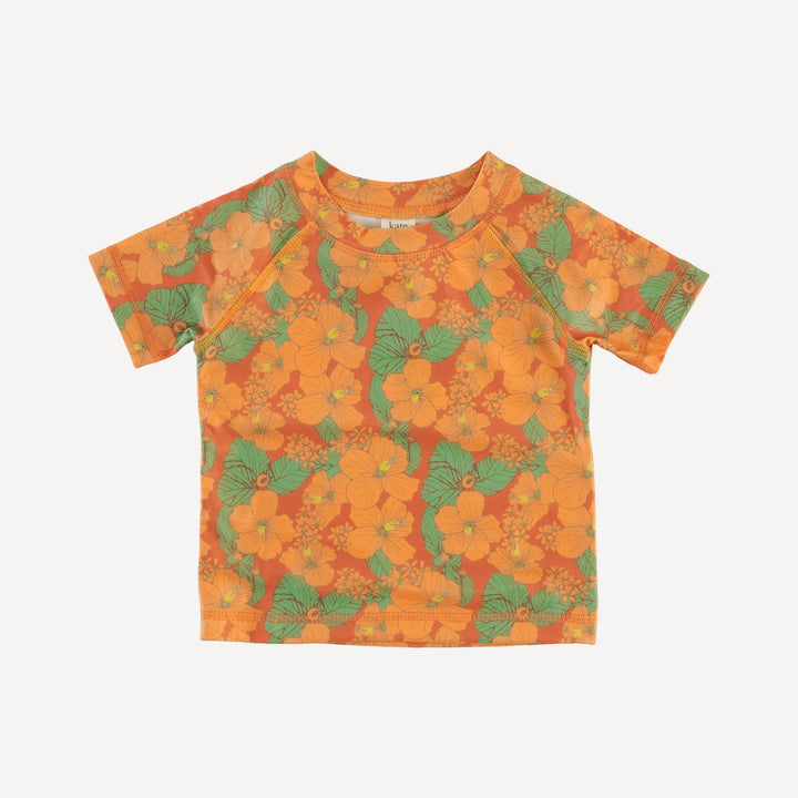 short sleeve rash guard tee | orange hibiscus garden | swim
