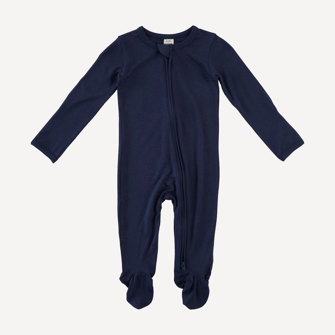 long sleeve two way zipper footie | navy night | bamboo