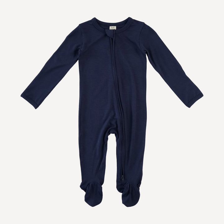 long sleeve two way zipper footie | navy night | bamboo