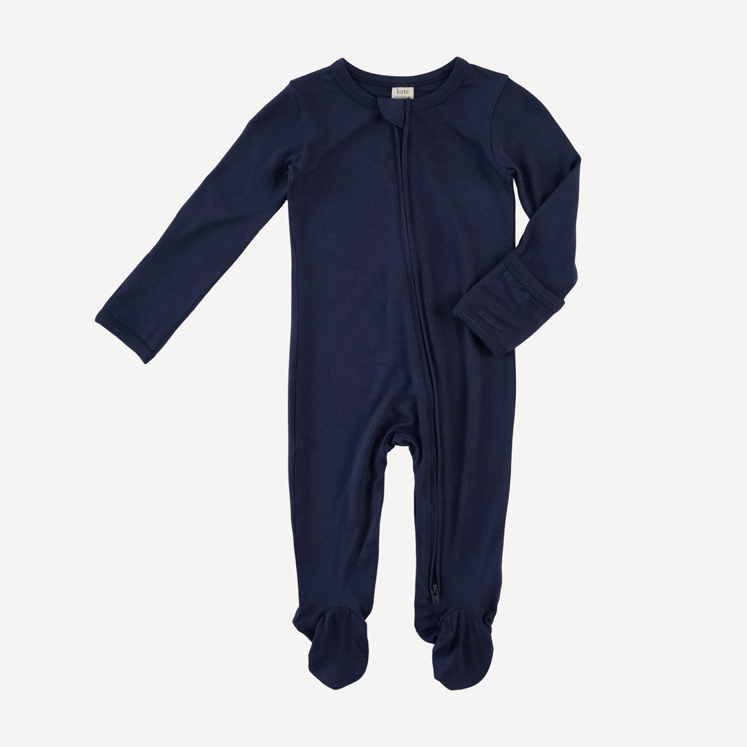 long sleeve two way zipper footie | navy night | bamboo