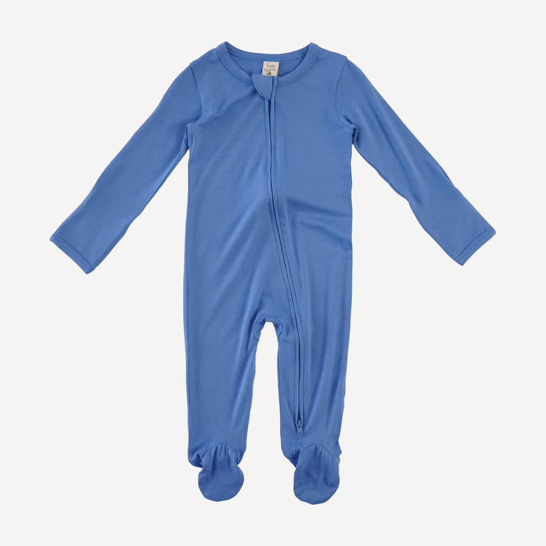 long sleeve two way zipper footie | marine water | bamboo