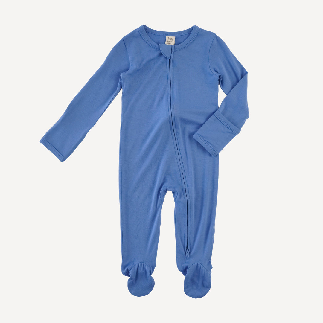 long sleeve two way zipper footie | marine water | bamboo