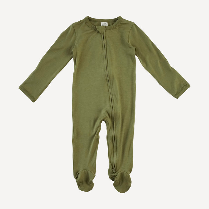 long sleeve two way zipper footie | olive leaf | bamboo