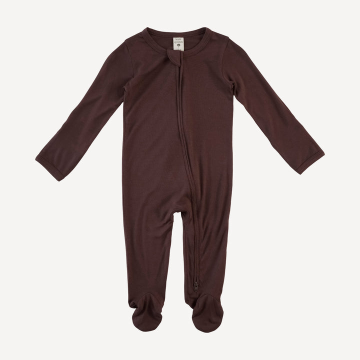 long sleeve two way zipper footie | dark fig | bamboo