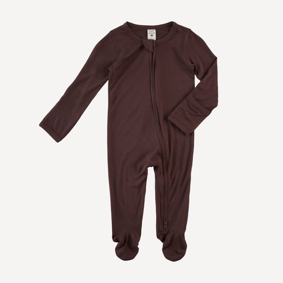 long sleeve two way zipper footie | dark fig | bamboo