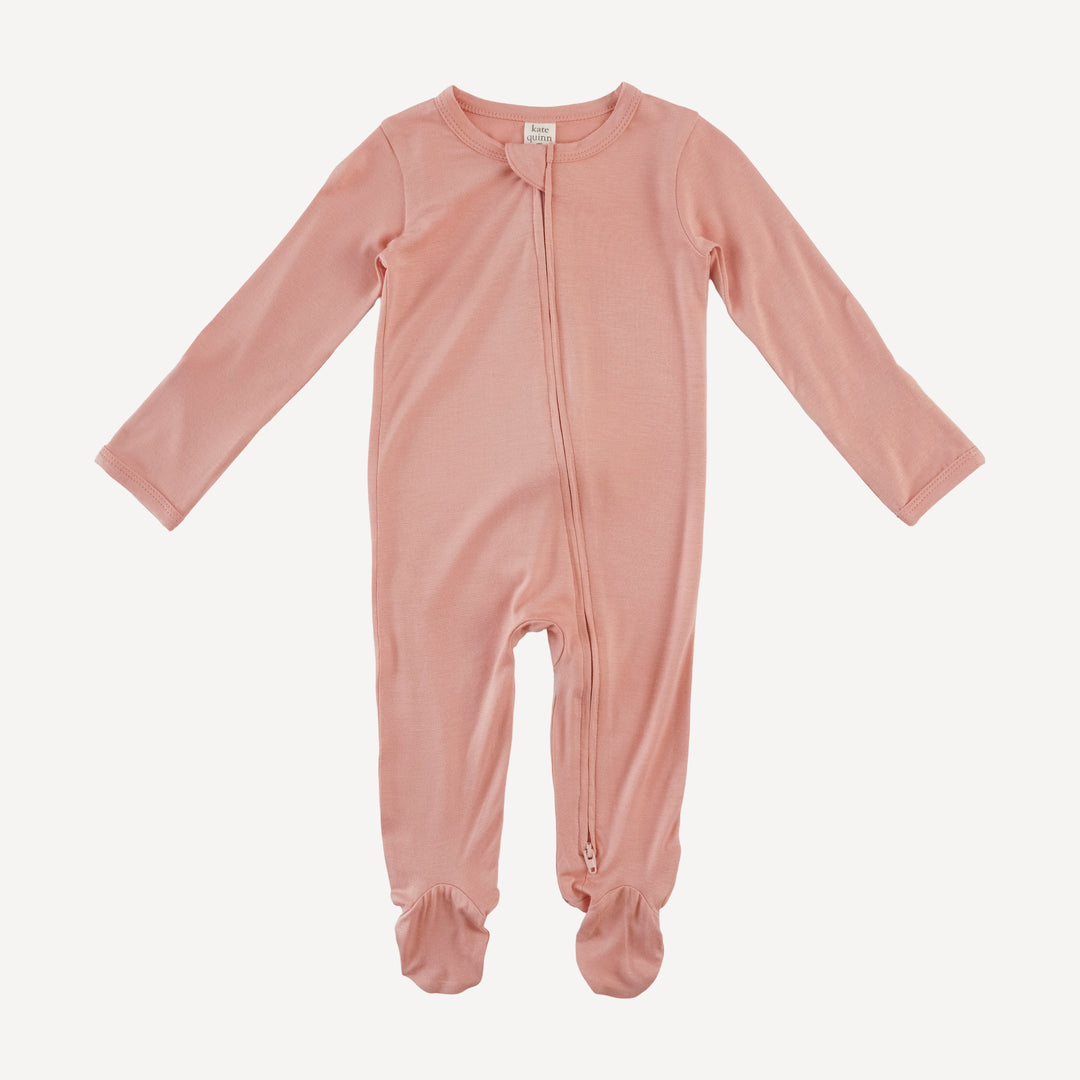 long sleeve two way zipper footie | vintage powder | bamboo