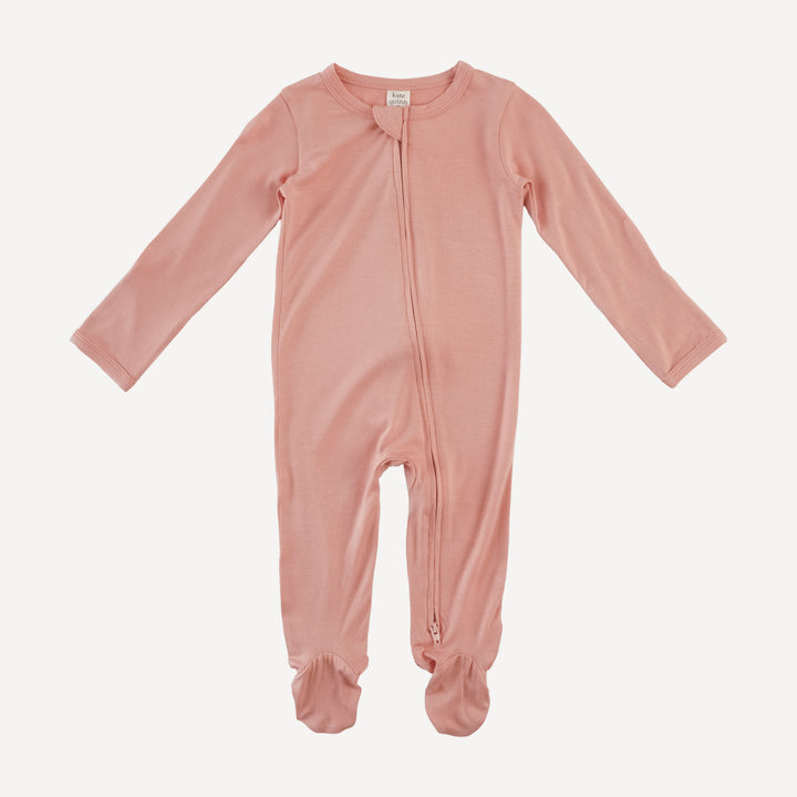 long sleeve two way zipper footie | vintage powder | bamboo