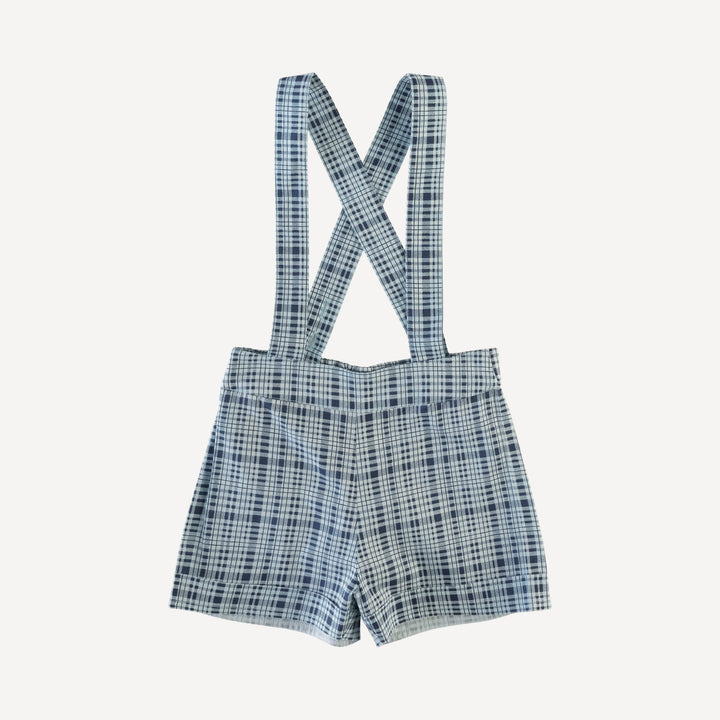 suspender short | navy plaid | organic cotton woven