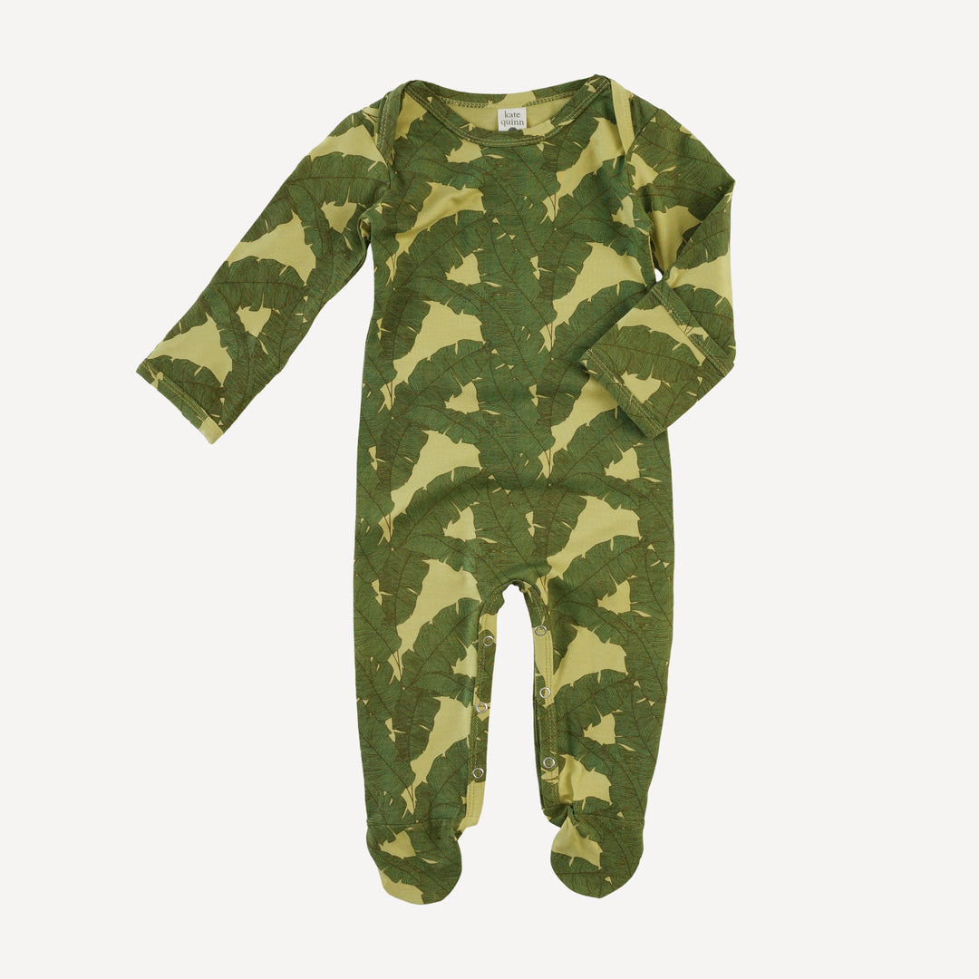 long sleeve lap neck footie | banana leaf | bamboo