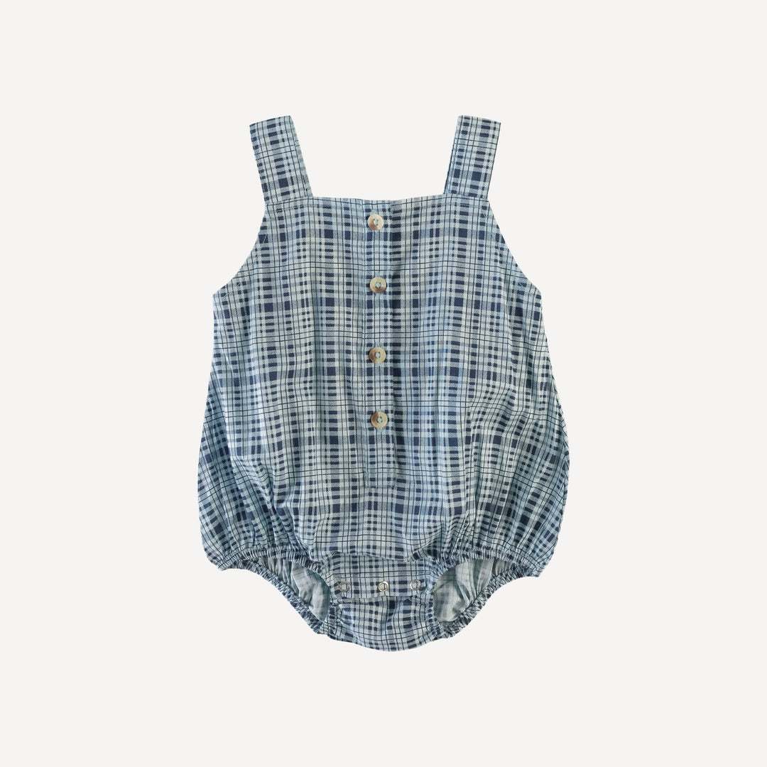sleeveless button sun bubble | navy plaid | organic cotton woven