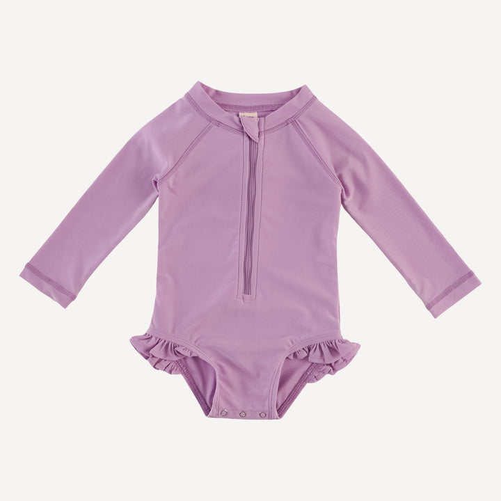 long sleeve zip front ruffle swimsuit | vivid violet | swim