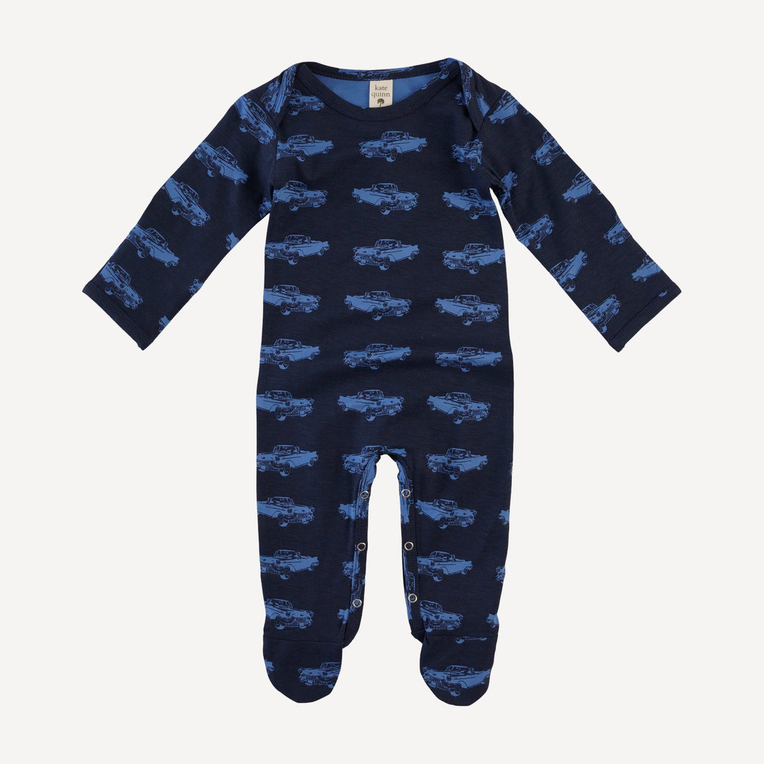 long sleeve lap neck footie | classic car | bamboo