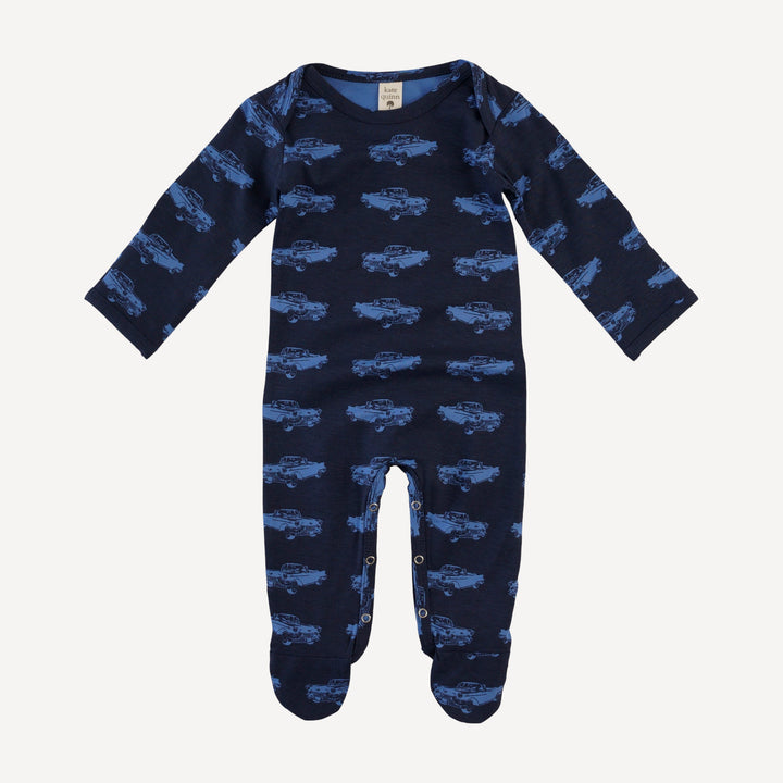 long sleeve lap neck footie | classic car | bamboo