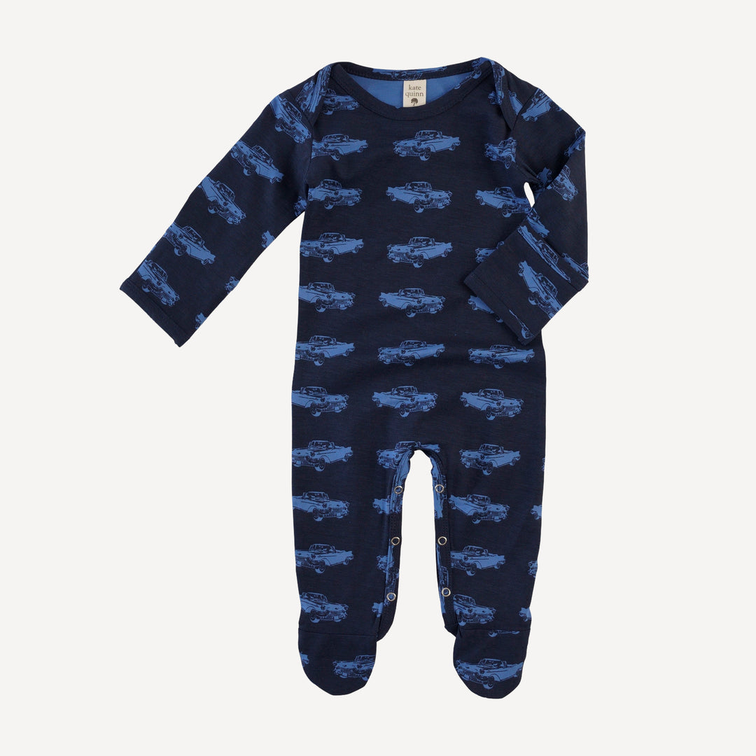 long sleeve lap neck footie | classic car | bamboo