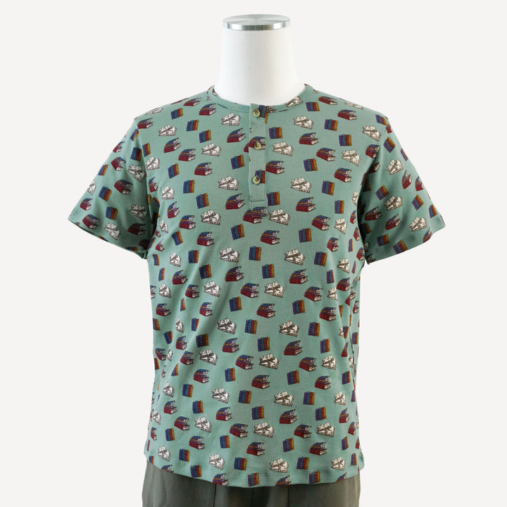 mens short sleeve henley tee | books | organic cotton interlock