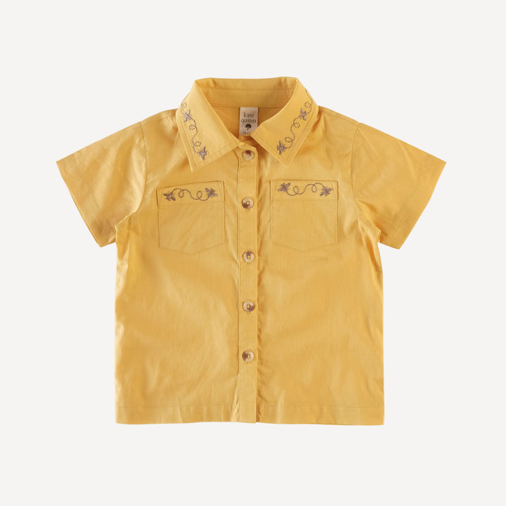 short sleeve embroidered button shirt | golden | organic cotton woven