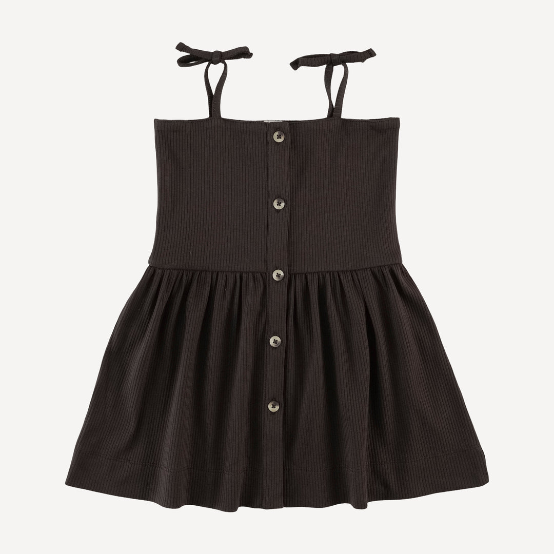 shoulder tie button sun dress | hot fudge | organic cotton single rib