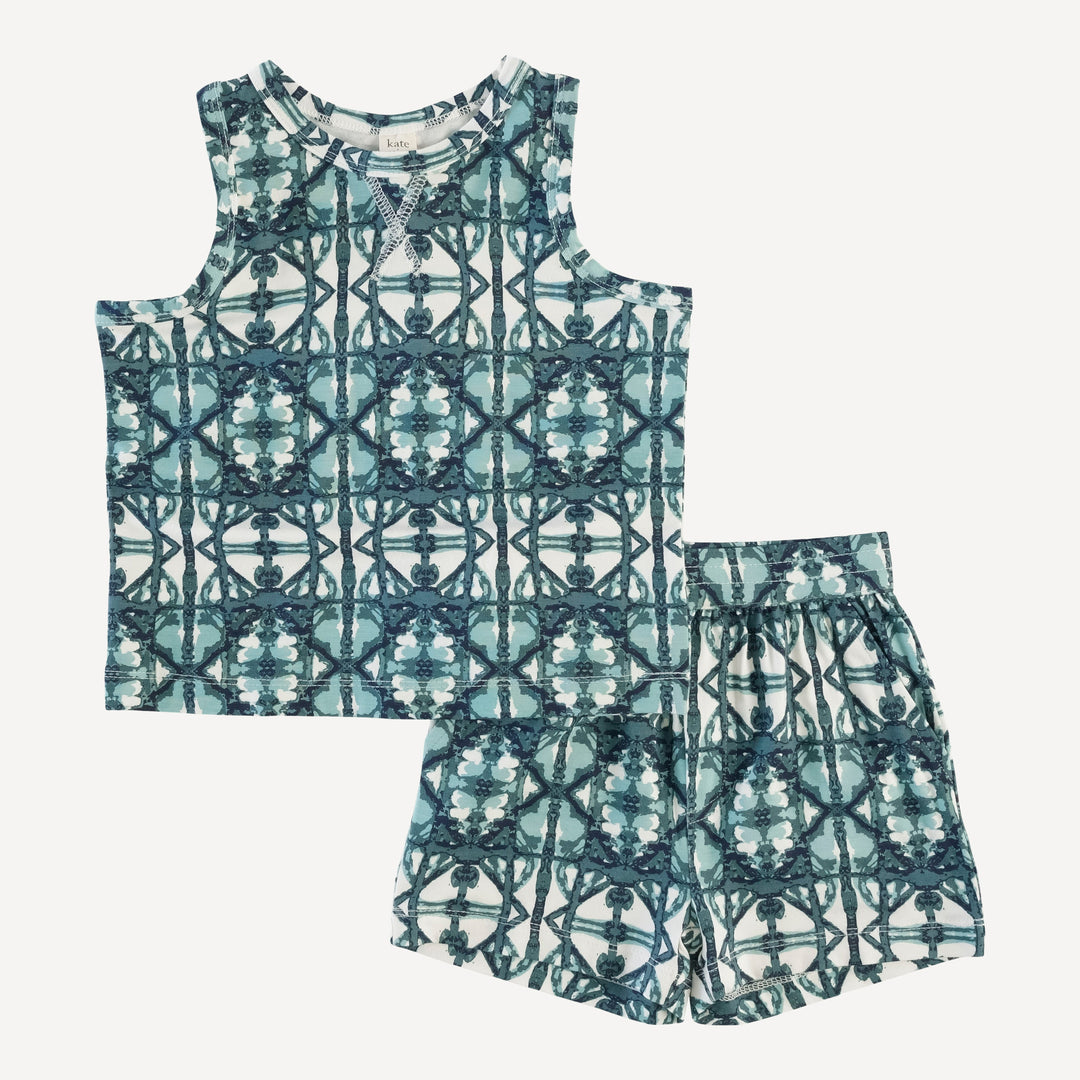 topstitch tank and relaxed short set | blue shibori | bamboo