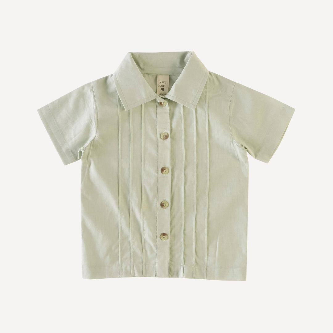 short sleeve pintuck shirt | foam green | organic cotton woven