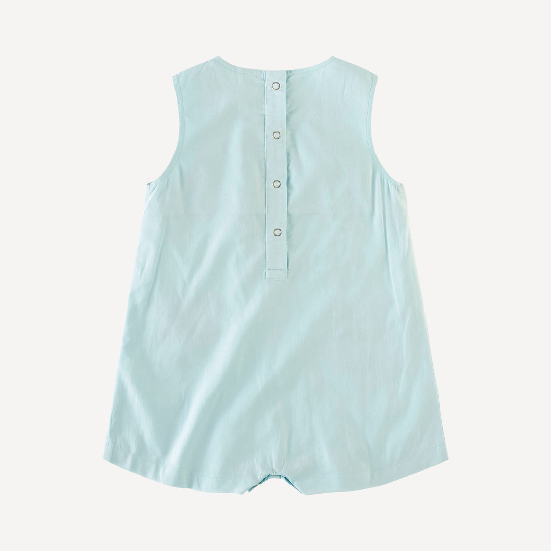 vintage button pocket shortie | glow blue | organic cotton woven