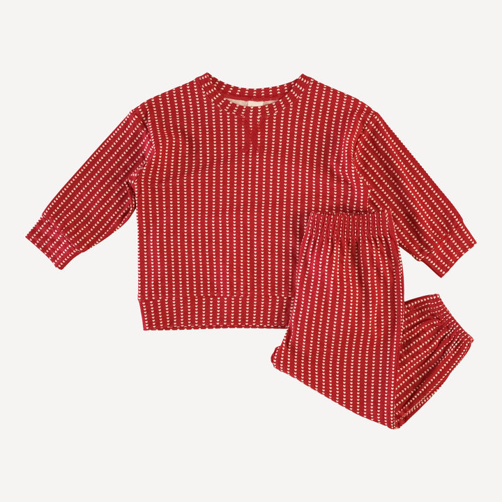 long sleeve boxy topstitch tee and relaxed jogger set | heart stripe | bamboo