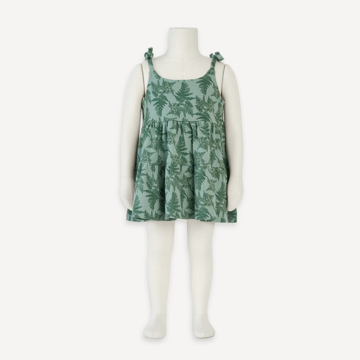 short spaghetti tie prairie dress | fern floral | organic cotton interlock