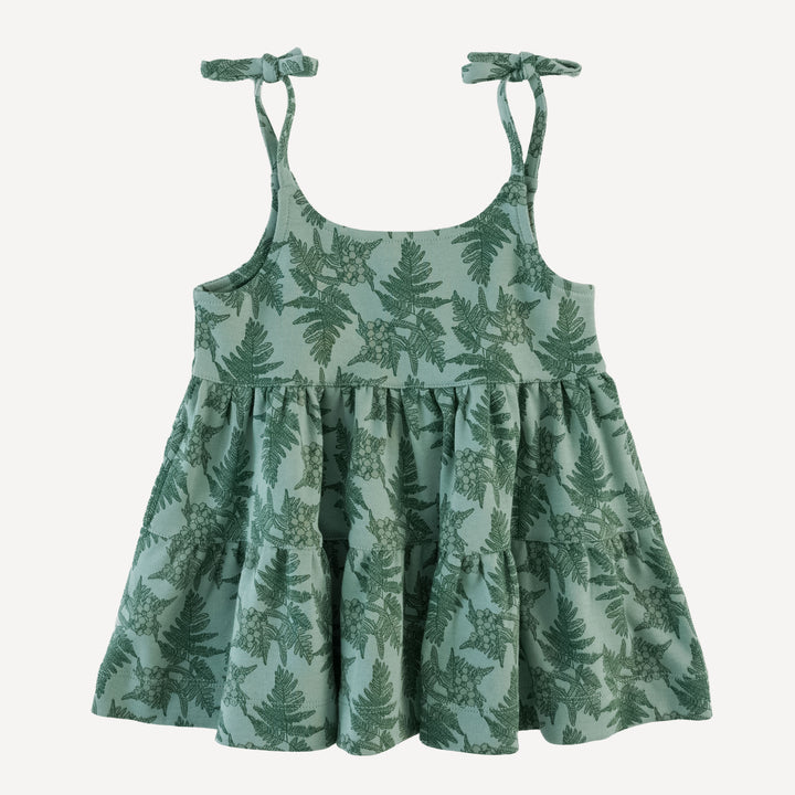 short spaghetti tie prairie dress | fern floral | organic cotton interlock