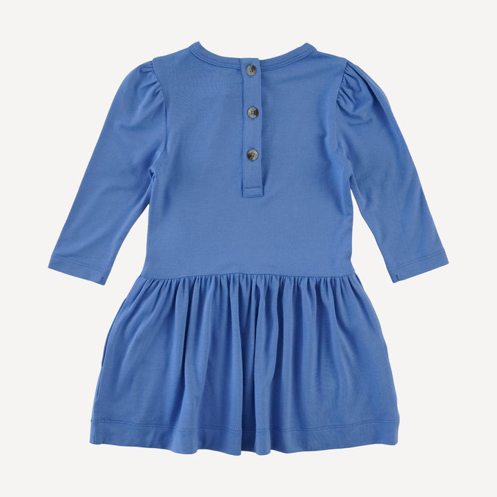 long puff sleeve drop waist dress | marine water | bamboo