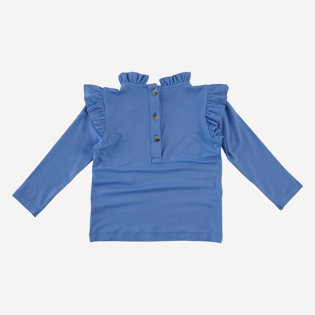 long sleeve little ruffle tee | marine water | bamboo