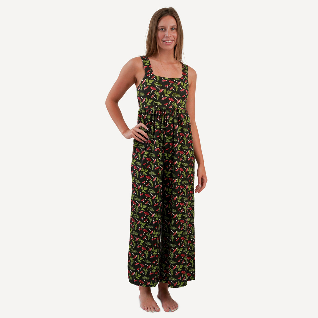 womens high waist jumpsuit | scarlet mushroom fern | bamboo