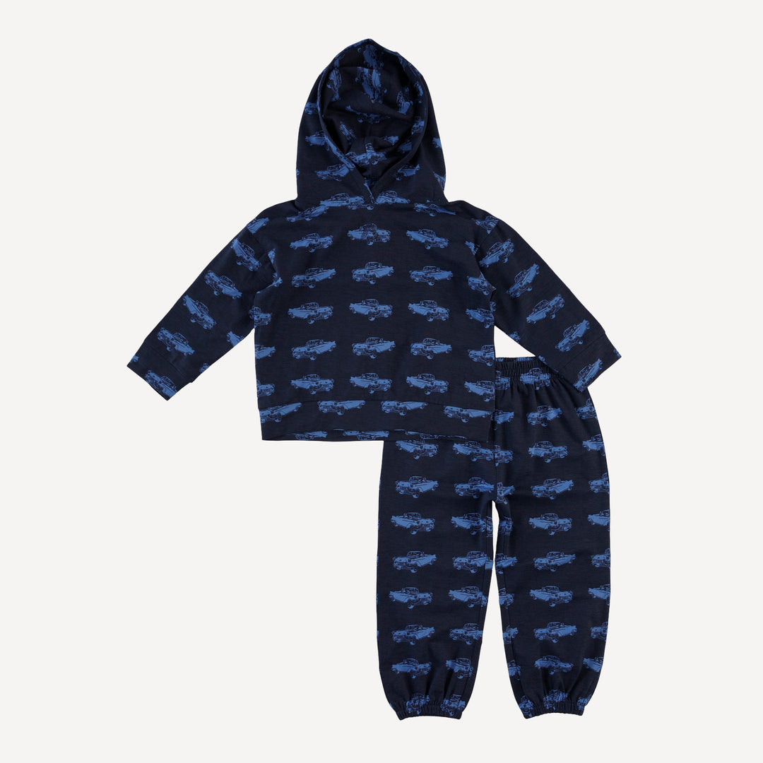 long sleeve hooded relaxed jogger set | classic car | bamboo