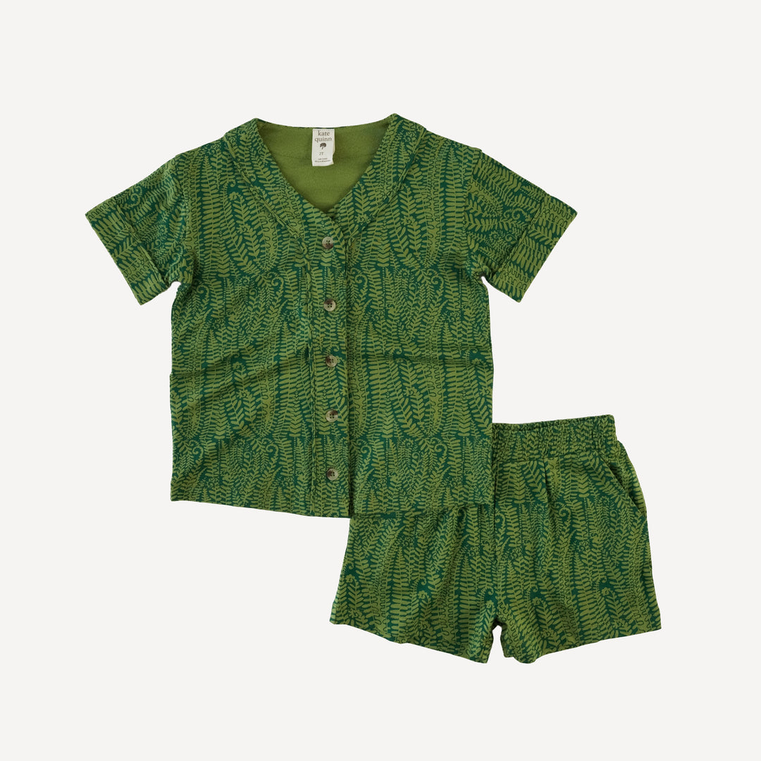 piped baseball jersey + relaxed short set | emerald fern frond woods | modal