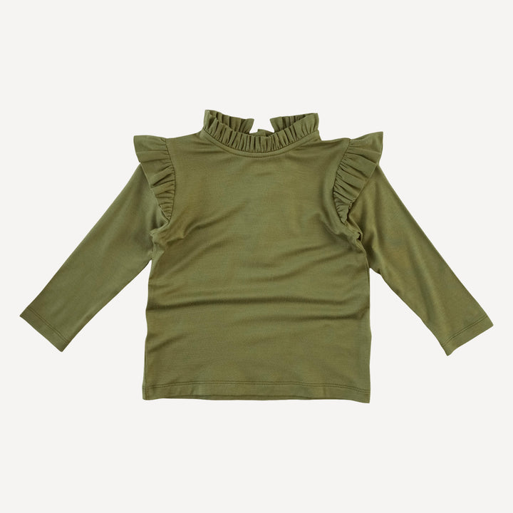 long sleeve little ruffle tee | olive leaf | bamboo