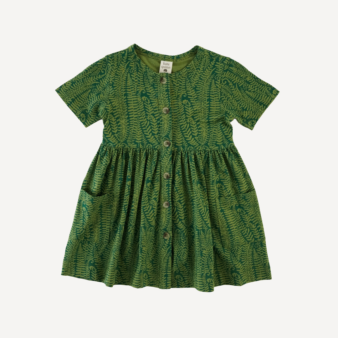 short sleeve button pocket dress | emerald fern frond woods | modal