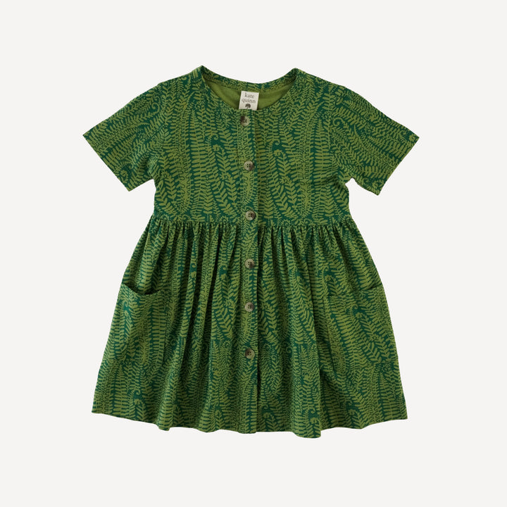 short sleeve button pocket dress | emerald fern frond woods | modal