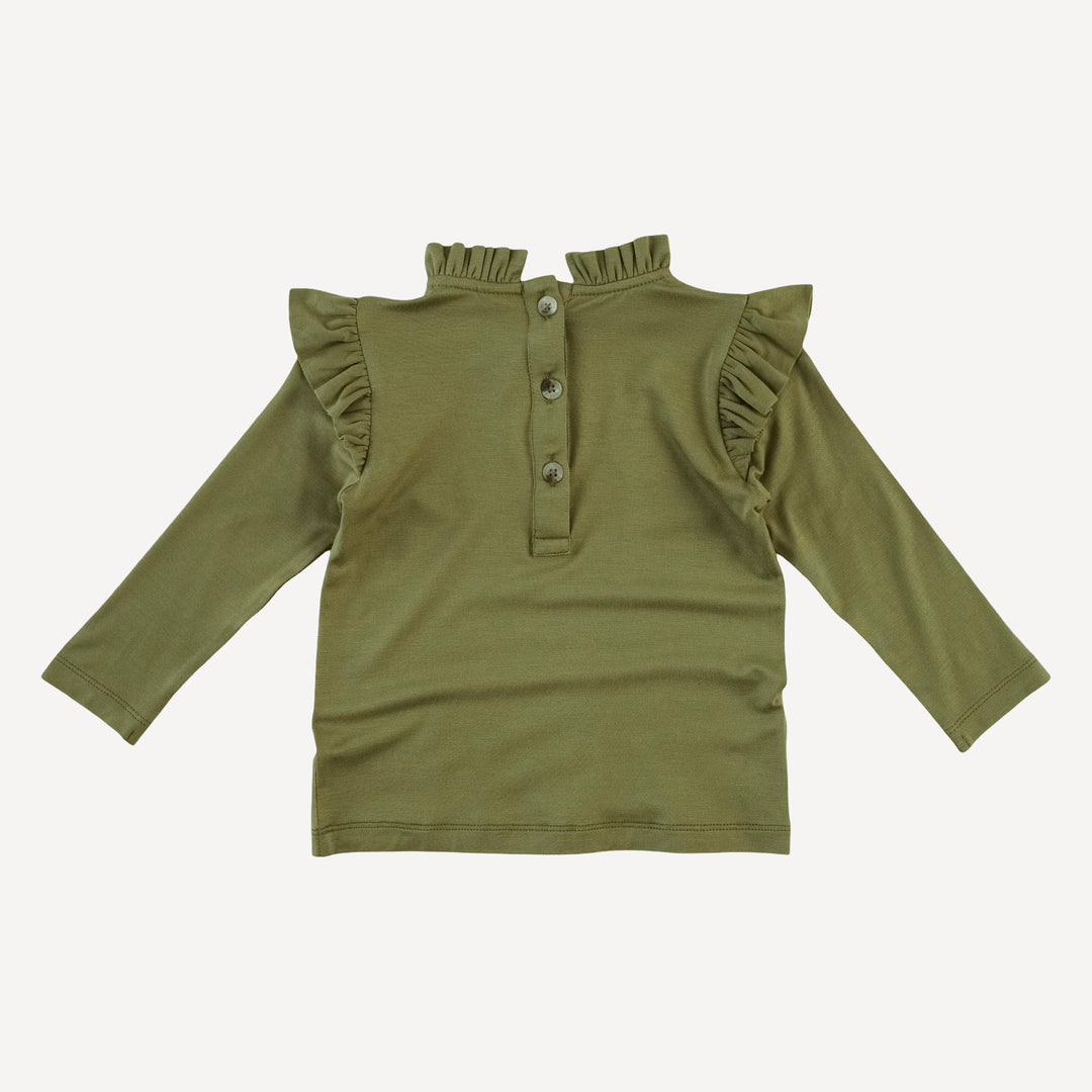 long sleeve little ruffle tee | olive leaf | bamboo